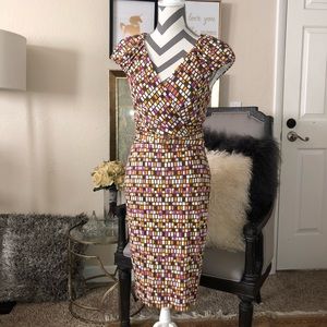 David Meister multicolor dress with belt